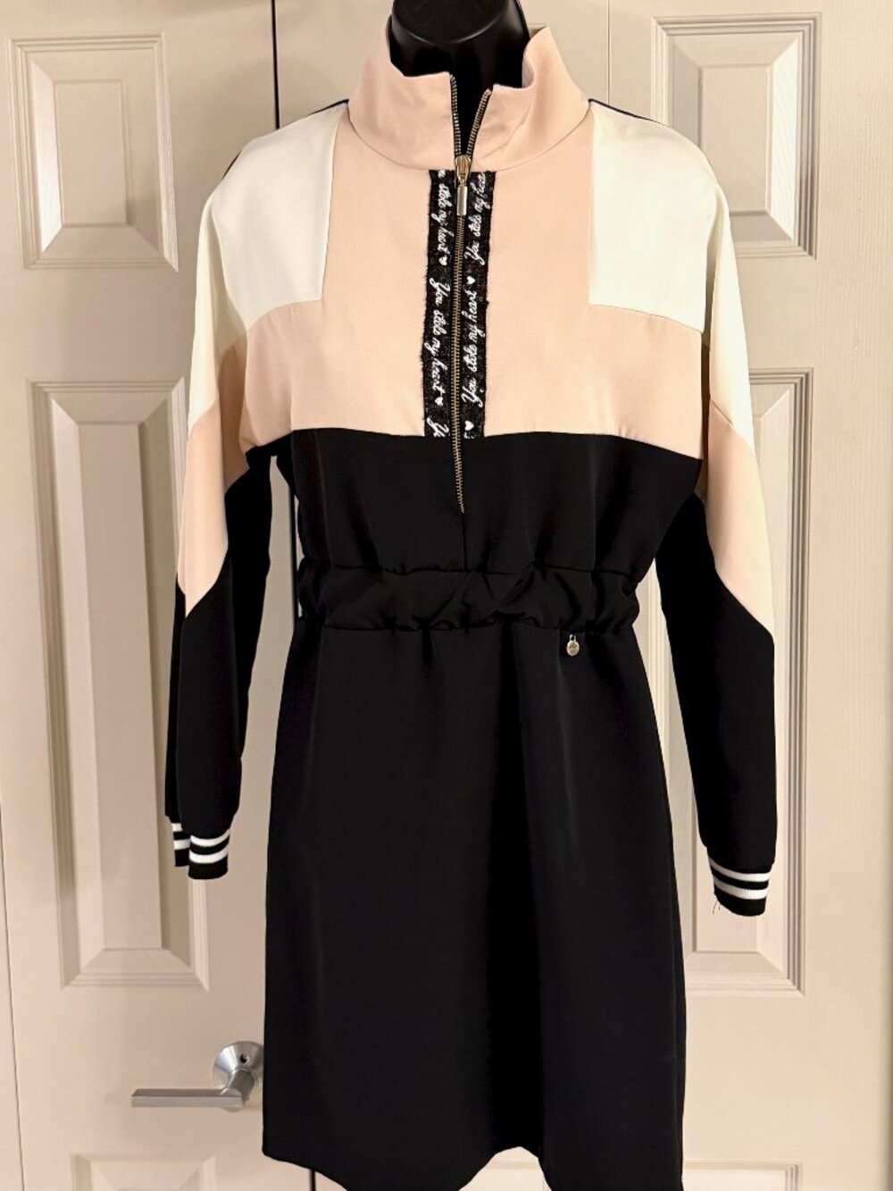Rinascimento Italy Colorblock Quarter Zip Dress Black Pink White Size